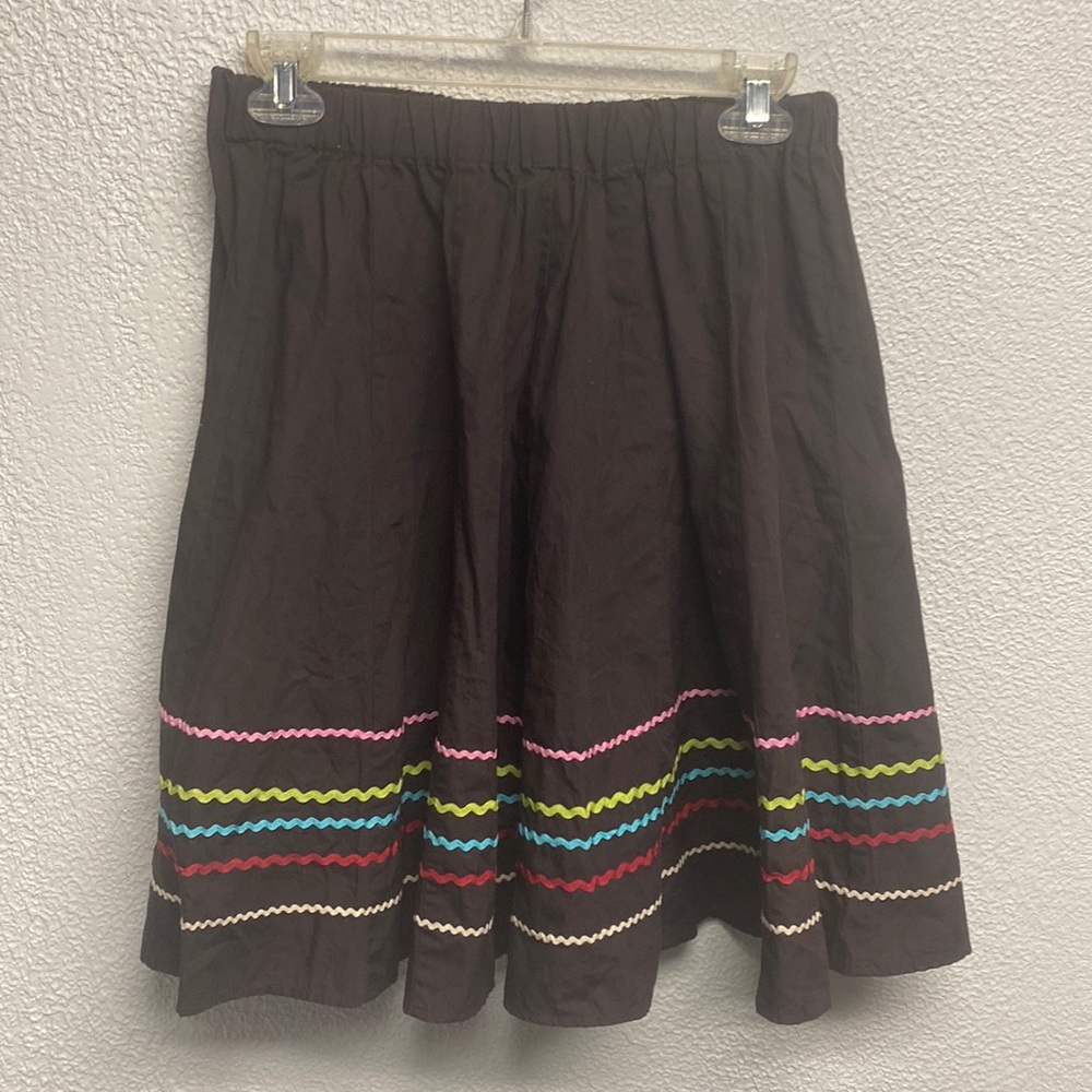 Vintage Brown Rainbow Rickrack Full Skirt Size Large